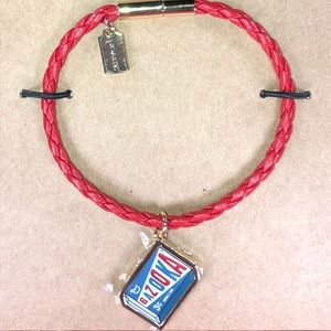 Coach Leather Red Braided Bazooka Bracelet